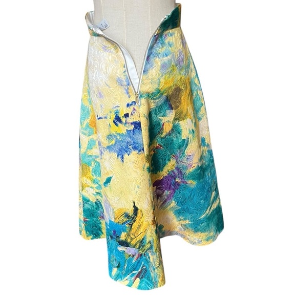 H&M Vibrant Yellow Painted Textured High Waisted A Line Midi Skirt Sz 4​​ - Picture 5 of 13